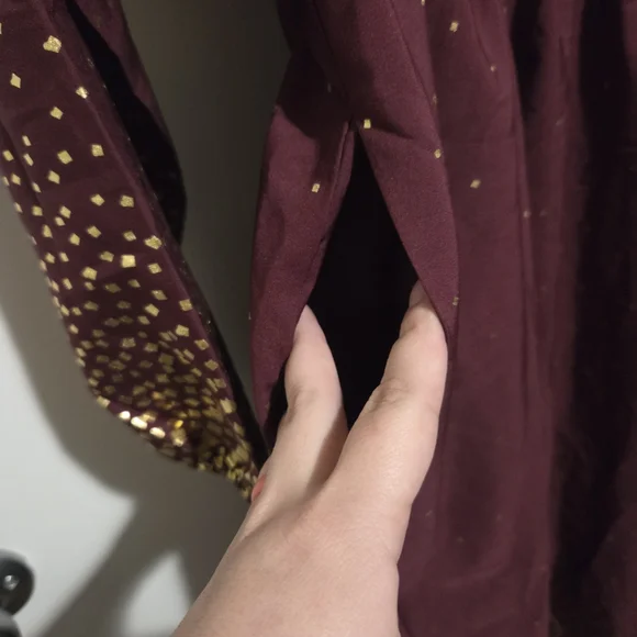 BloomChic Burgundy Maxi Dress with Gold Square Accents - Picture 5 of 6